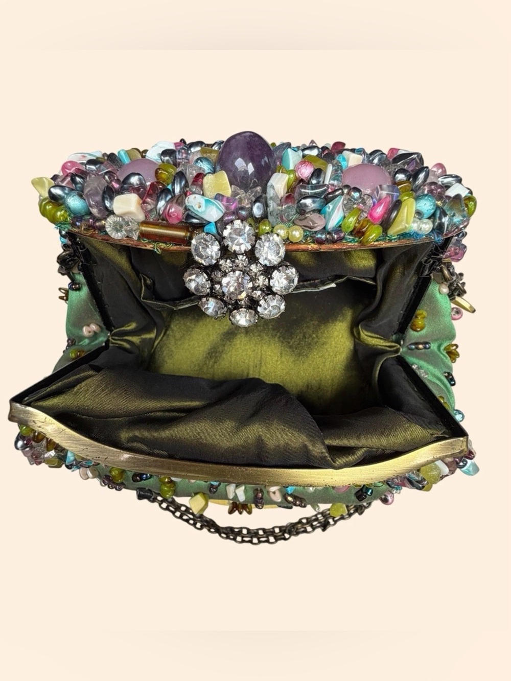 Mary Frances Beaded Purse Sage Green with Pastel Accents, GUC Vintage - Picture 6 of 14